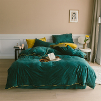 冬季色加厚天鹅绒四件套保暖 简约被套床单珊瑚绒1.5m床笠床品