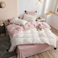 床上用品加厚牛奶绒四件套兔兔绒球冬季公主风可爱法兰绒床单被套