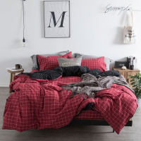 日式良品色织水洗棉四件套条纹格子双拼北欧风床品床笠款