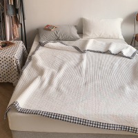 ins韩国格子水洗棉床盖 简约北欧百搭盖毯肤加厚床单