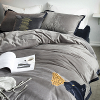 [加厚保暖]北欧素色床上四件套宝宝绒天鹅绒刺绣简约4件套被套