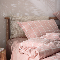 [棉麻]北欧简约格子棉麻床上四件套四季款健康舒适床单被套