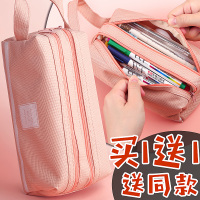 喻娄双层简约笔袋is女高颜值笔盒可爱日系中学生大容量网红文具盒初中生大学生铅笔袋男韩国帆布生少女心小学生