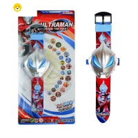 真智力儿童电子手表捷特卡通24图投影玩具表男女孩幼儿园发射玩具 翻盖奥特曼红色表带动漫