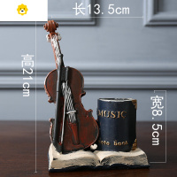 喻娄美式复古小提琴创意书桌面个性笔筒摆件书房办公室装饰品实用礼物 红色
