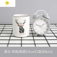喻娄水磨建筑复古笔筒桶 陶瓷化妆刷筒化妆刷桶桌面眼线笔眉笔收纳筒 鹿王-笔筒