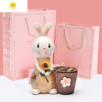 喻娄创意多功能笔筒存钱罐卡通兔子办公桌面装饰品摆件教师儿童节礼物 拿花女孩笔筒存钱罐(礼品装)