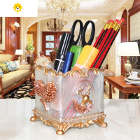 喻娄欧式创意笔筒轻奢现代学生桌面收纳盒子可爱化妆刷桶树脂个性摆件 紫阳花珍珠白