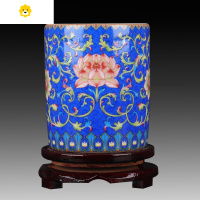 喻娄景德镇陶瓷器笔筒筷子筒文房四宝家居书房装饰品摆件教师学生用品 缠枝莲(蓝色)+木底座一个