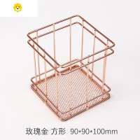 喻娄北欧金属镂空铁艺办公室笔筒摆件创意时尚个性可爱女is桌面文具用品收纳盒复古欧式书架笔桶简约现代个性 方形笔筒玫瑰金