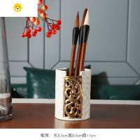 喻娄新中式学习博主使用办公桌复古竹笔筒欧式桌面装饰陶瓷收纳筒 白色[缘点]陶瓷笔筒不含笔{可搭配纸巾盒}