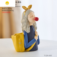 喻娄轻奢风创意泡泡女孩笔筒摆件北欧现代客厅卧室玄关送礼家居装饰品 泡泡女孩笔筒背书色
