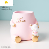 喻娄创意可爱少女心笔筒摆件家居客厅书房卧室桌面装饰品摆设生日礼物 萌牛笔筒收纳-A款