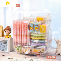 喻娄笔筒收纳盒桌面学生文具收纳架书桌可爱透明防尘多功能亚克力日式 圆润文具收纳盒-不带贴纸(21*16*25.5cm)