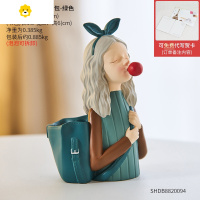 喻娄is风少女心化妆刷收纳桶摆件创意可爱笔筒学生儿童桌面饰品礼物 泡泡女孩笔筒背书包-绿色