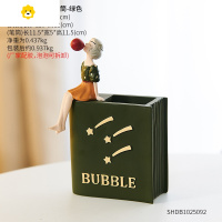 喻娄轻奢风创意泡泡女孩笔筒摆件北欧现代客厅卧室玄关送礼家居装饰品 泡泡女孩坐书上笔筒-绿色