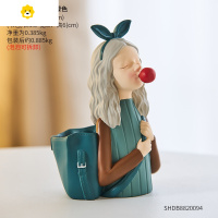 喻娄创意少女可爱书桌笔筒家居客厅钥匙收纳摆件北欧办公室装饰品摆设 泡泡女孩笔筒背书包-绿色