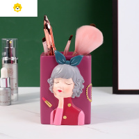 喻娄儿童笔筒女孩创意时尚可爱轻奢办公桌面化妆刷收纳盒摆件简约现代 时尚女郎笔筒初荷红