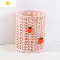 喻娄创意仿藤笔筒 韩版is风可爱卡通学生文具多功能简约镂空笔筒学生桌面整理杂物化妆刷收纳盒办公文具笔筒 仿藤橙子款