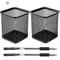 喻娄2个装 办公 圆形铁网 黑色简约金属 时尚 加厚 创意 方笔筒两个 送1只中性笔