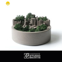 喻娄原创设计水泥香薰笔筒城市建筑书房末日之城装饰摆件 器皿+永生苔藓(送香薰精油)