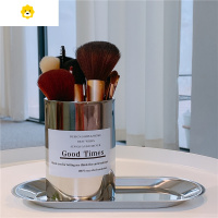 喻娄多功能不锈钢笔筒学生办公室桌面收纳盒女is北欧风眉笔化妆刷桶 大号500ML笔筒+大号托盘 (配防水贴纸)