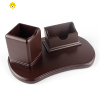 喻娄木质多功能笔筒办公室桌面简约现代名片盒 收纳商务摆件定制 笔筒名片盒HX-1084