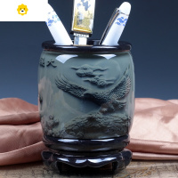 喻娄笔筒复古中国风旋转创意办公室桌面摆件收纳大容量毛笔桶毕业礼物 中号大展宏图高13cm+蓝色礼盒