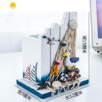 喻娄地中海风格简约笔筒 家居饰品 木质笔筒办公室用品摆件 洗色海鸟笔筒