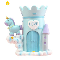 喻娄梦幻少女心城堡独角兽桌面摆件笔筒卡通可爱学生办公树脂摆件收纳 蓝色-独角兽笔筒