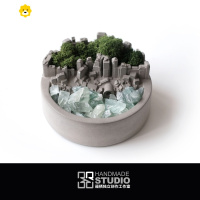 喻娄原创设计水泥香薰驱蚊笔筒城市建筑书房末日之城装饰摆件 器皿+永生苔藓+水晶(送香薰)