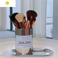 喻娄多功能不锈钢笔筒学生办公室桌面收纳盒女is北欧风眉笔化妆刷桶 小号350ML笔筒+小号托盘 (配防水贴纸)