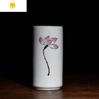 喻娄龙泉青瓷多功能学生初学者文具文房复古陶瓷小号圆形毛笔笔筒摆件 汝窑荷花古风笔筒