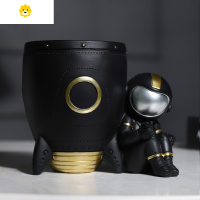 喻娄宇航员艺术笔筒摆件礼物男童男孩儿童房间太空人书桌布置装饰 《高档宇航员笔筒—太空黑》 火箭筒款