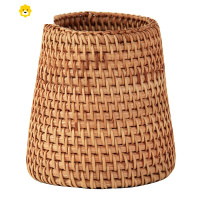 喻娄文艺文具化妆小号笔筒收纳盒南印尼秋藤编草编织收纳桶茶道配件储 秋藤编小 圆锥形