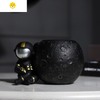 喻娄北欧创意宇航员收纳笔筒学生书桌笔桶毕业生日礼物桌面摆件装饰品 宇航员月球笔筒黑色