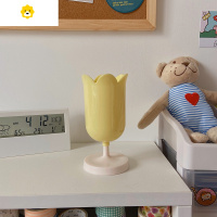 喻娄**is少女心花瓣郁金香化妆刷桶桌面收纳装饰小摆件 花瓣笔筒(黄色)