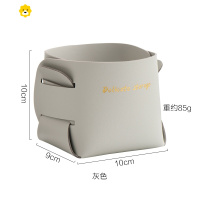 喻娄小西家北欧is风皮革笔筒收纳筒桌面杂物收纳化妆刷桶插花花器 皮革收纳筒-灰色