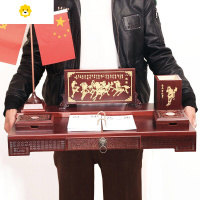 喻娄领导台笔筒摆件办公室装饰高档桌面招财文台收纳创意工艺礼品定制 带抽屉八骏图-60*30cm
