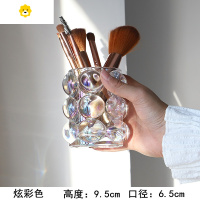 喻娄韩国is风创意玻璃笔筒小众装饰化妆刷桶眉笔筒女生可爱桌面收纳 波点玻璃笔筒(炫彩色)