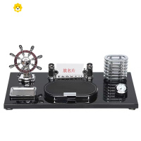 喻娄商务台历架20牛年老板办公桌笔筒木质桌面黑漆pu皮质赠同事摆件 领航舵款黑色漆面文台摆件