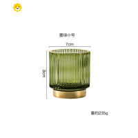 喻娄 北欧复古墨绿金边玻璃笔筒化妆刷收纳筒插花花瓶桌面摆件 墨绿色小号 完MEI主义慎选