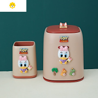 喻娄可爱卡通主题笔筒学生学习桌面小清新创意桌上韩式收纳桶文具摆件 粉色黛西套装 笔筒+垃圾桶