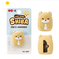 喻娄文具创意卡通动物卷笔刀 学生学习用品铅笔刀可爱手动削笔器 柴犬硅胶卷笔刀2个