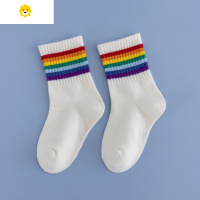 喻娄20春夏季新款儿童袜子彩虹中筒袜男童女童潮流袜子学生棉袜