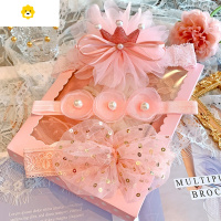 喻娄婴儿新生儿宝宝礼盒公主满月百天周岁礼物婴幼儿儿童发带袜子套装