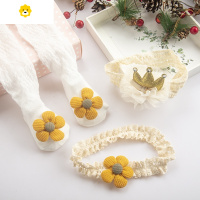 喻娄新生儿发带袜子宝宝礼盒婴儿满月百天船袜防蚊袜拍照发带礼盒套装