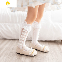 喻娄女童蕾丝中筒袜春夏款儿童镂空洛丽塔袜子蝴蝶结公主袜夏天薄袜子