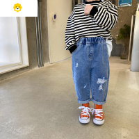 喻娄男童裤子春秋20新款儿童洋气时髦破洞牛仔裤中小童男孩宽松长裤