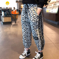喻娄女童豹纹裤子20夏季新款中大童薄款休闲运动裤儿童洋气宽松卫裤